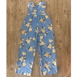 Pride of Gypsies Blue Strapless Wide Leg Jumpsuit